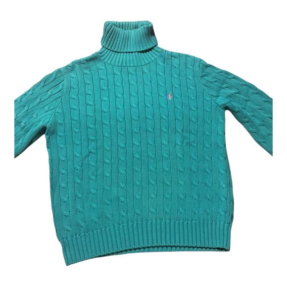 Ralph Lauren sport cable knit turtleneck sweater in aqua blue women’s Large - Picture 8 of 9